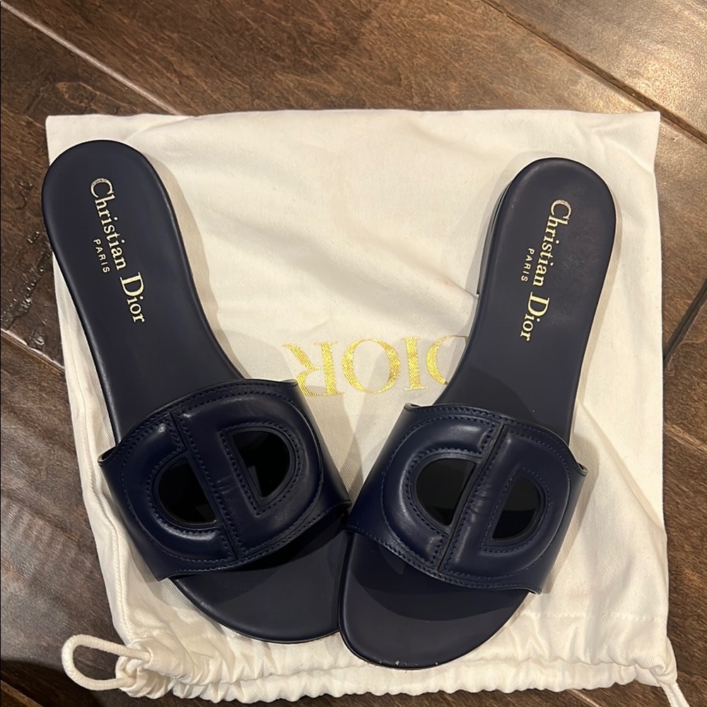 Dior Blue Slide Sandals with Iconic Logo